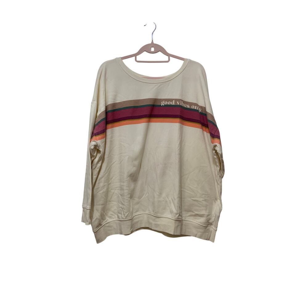 TORRID Good Vibes Only Rainbow Striped Crewneck Sweatshirt Ivory Plus Size 3X